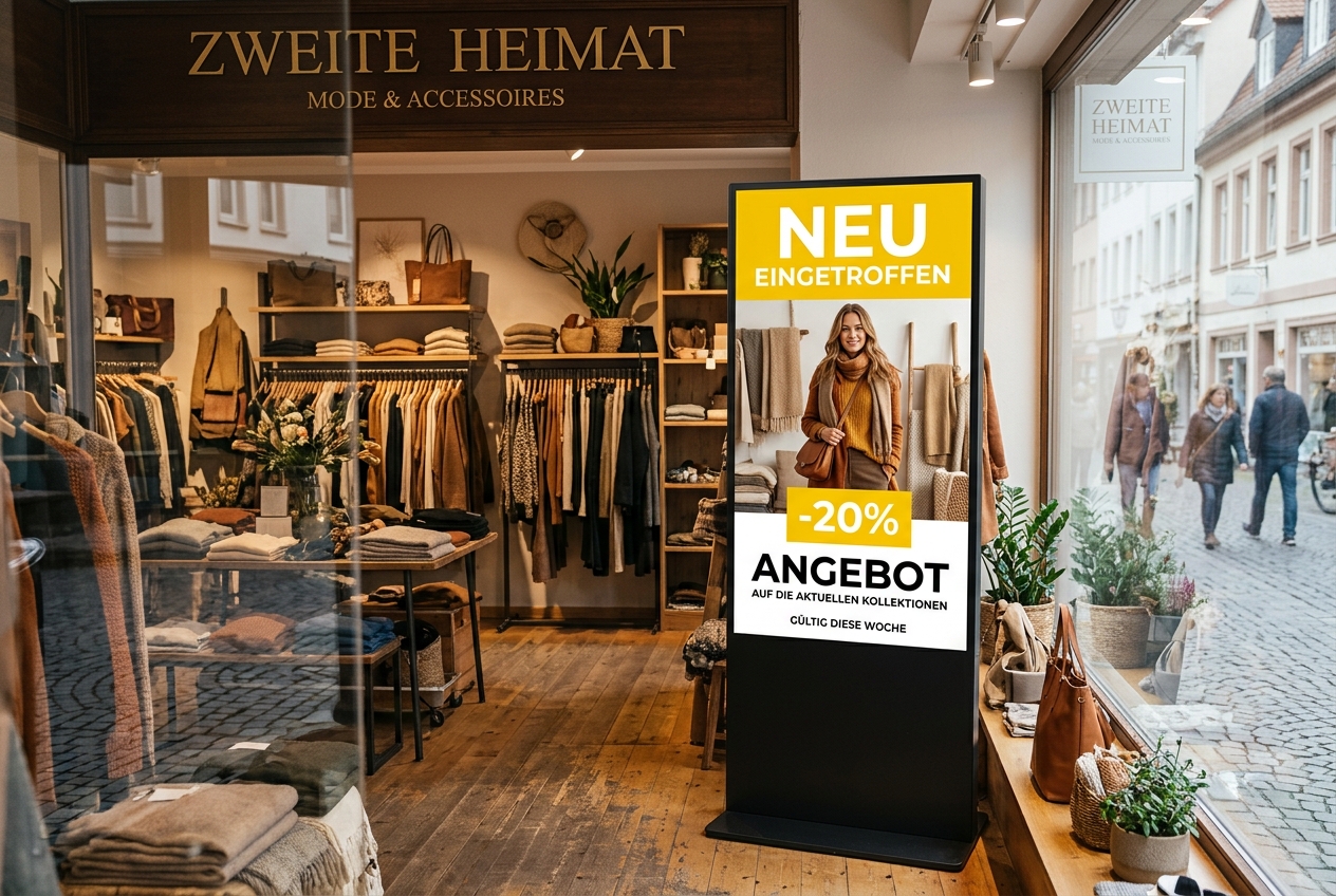 Schaufensterbildschirm mit Angebot