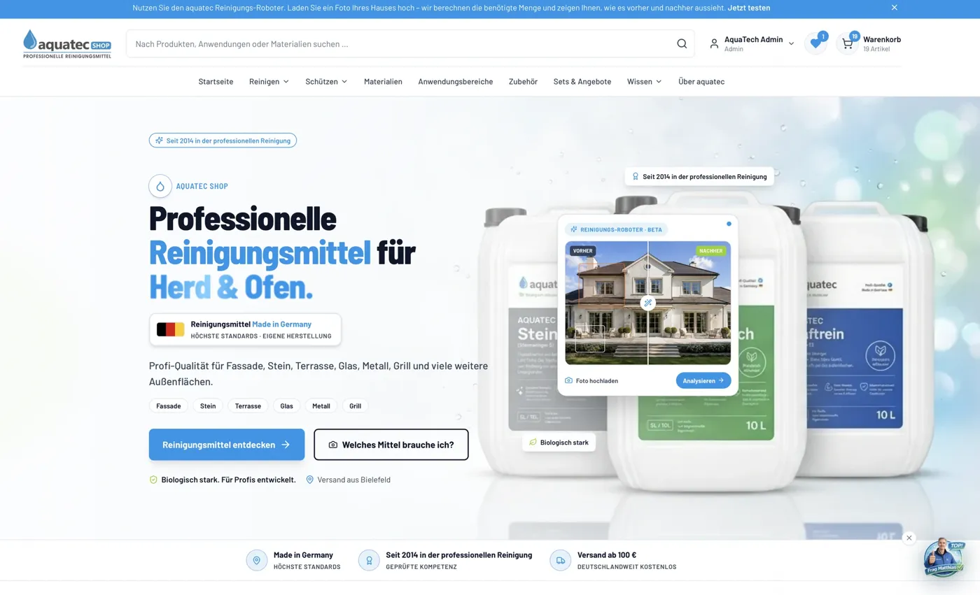 aquatec Shop – Startseite: Professionelle Reinigungsmittel, entwickelt von DIMEDIAL